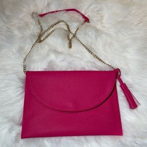 Mudpie Crossbody Purse Pink Gold Chain EUC